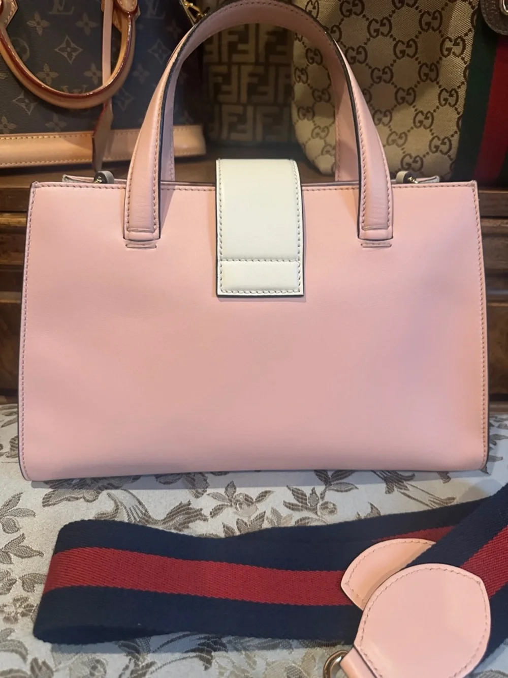 Gucci Pink Leather Top-Handle Satchel with Pearl Bamboo Buckle - Picture 6 of 8